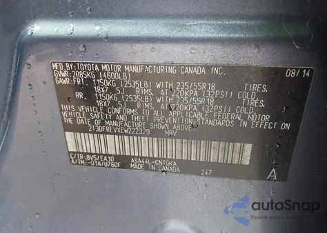 2014 Toyota Rav4 Limited z USA, uszkodzony, nr VIN 2T3DFREVXEW222329